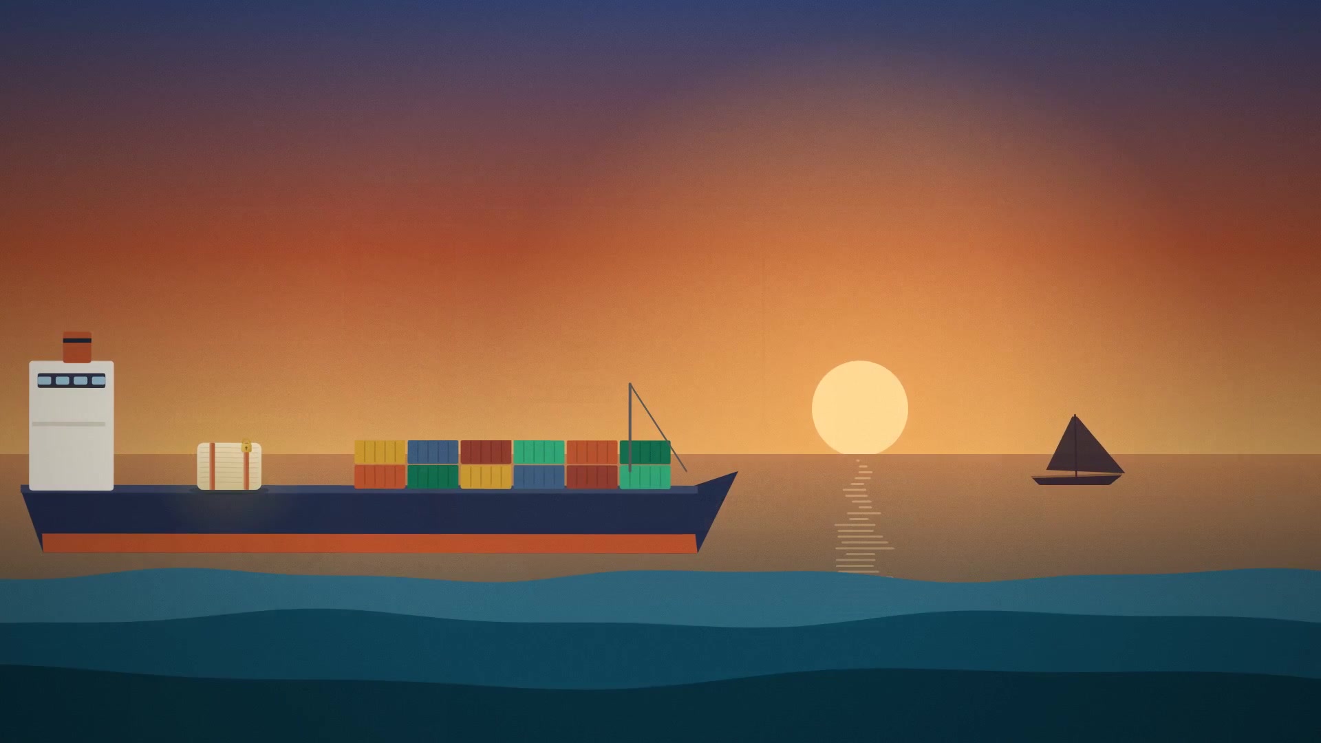 An illustrated cargo ship on an Indian Ocean trade journey